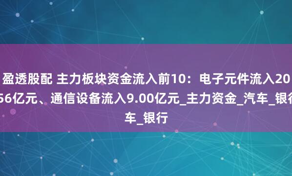 盈透股配 主力板块资金流入前10：电子元件流入20.56亿元、通信设备流入9.00亿元_主力资金_汽车_银行